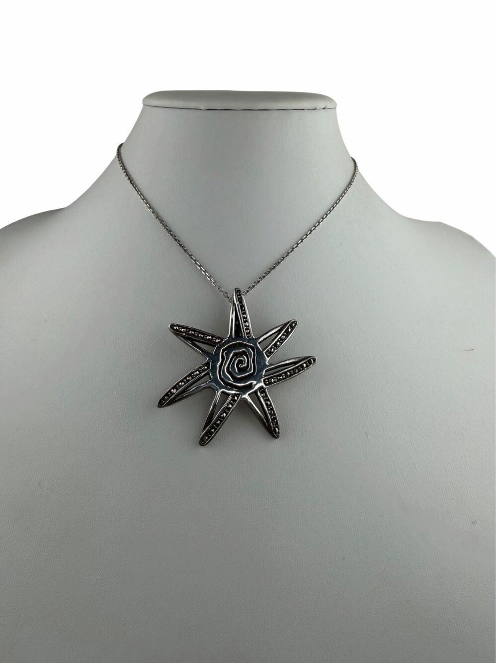 2" Star Pendant Marcasite on 18" Sterling Silver Chain Necklace